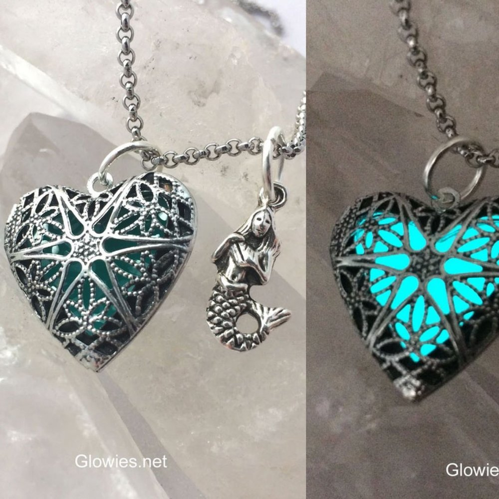 Mermaid Heart of Atlantis Locket Glow Necklace with Charm